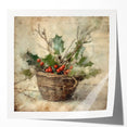 Christmas Framed Art - Festive Holly Basket Holiday Decor Prints
