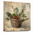 Christmas Framed Art - Festive Holly Basket Holiday Decor Prints