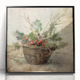 Christmas Framed Art - Festive Holly Basket Holiday Decor Prints