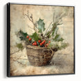 Christmas Framed Art - Festive Holly Basket Holiday Decor Prints