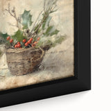 Christmas Framed Art - Festive Holly Basket Holiday Decor Prints