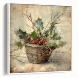 Christmas Framed Art - Festive Holly Basket Holiday Decor Prints