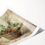 Christmas Framed Art - Festive Holly Basket Holiday Decor Prints