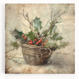 Christmas Framed Art - Festive Holly Basket Holiday Decor Prints