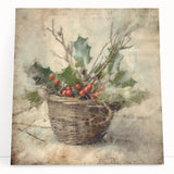 Christmas Framed Art - Festive Holly Basket Holiday Decor Prints
