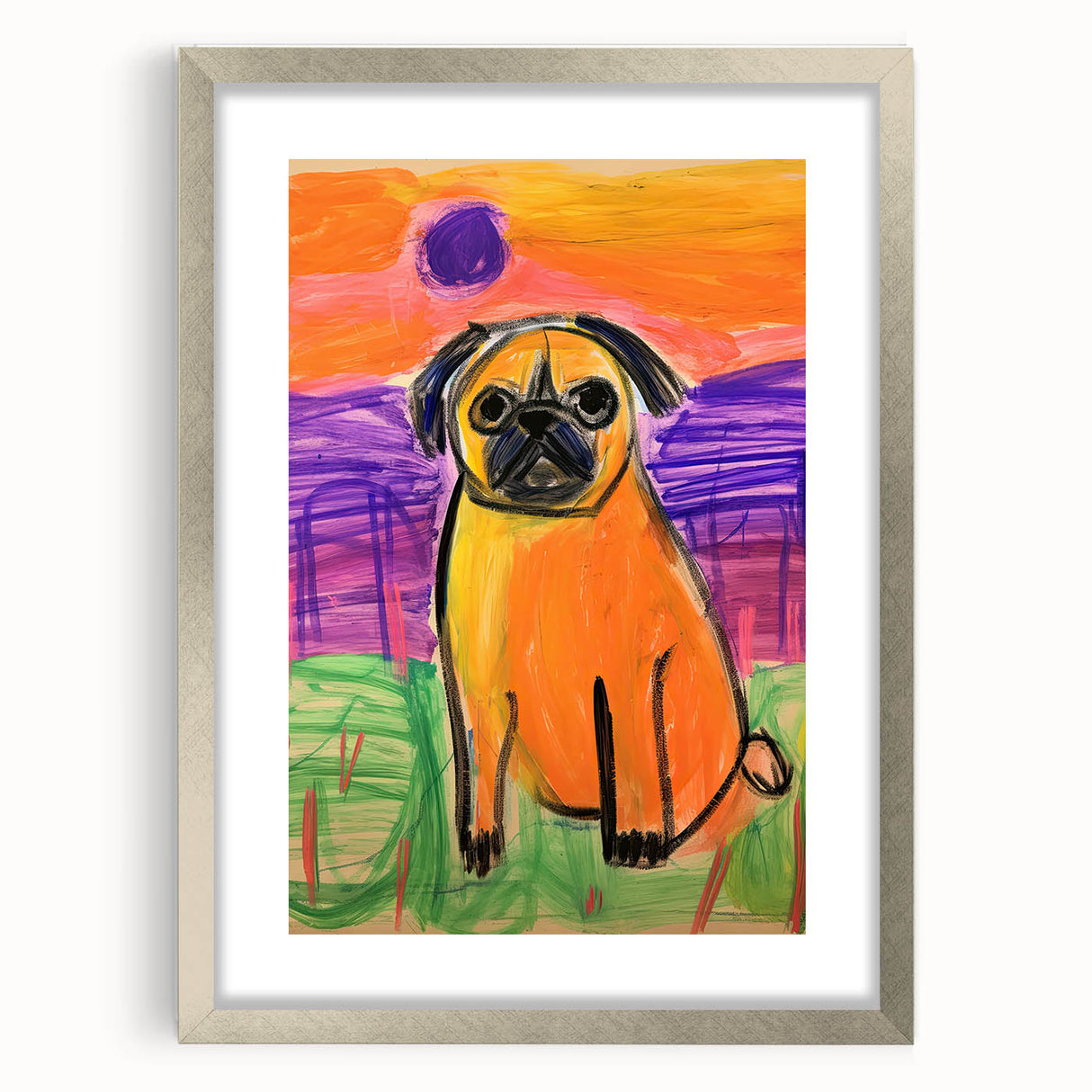Kids Room Wall Art – Playful Pug Dog Sunset Painting