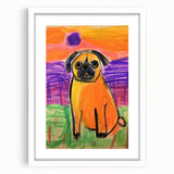 Kids Room Wall Art – Playful Pug Dog Sunset Painting