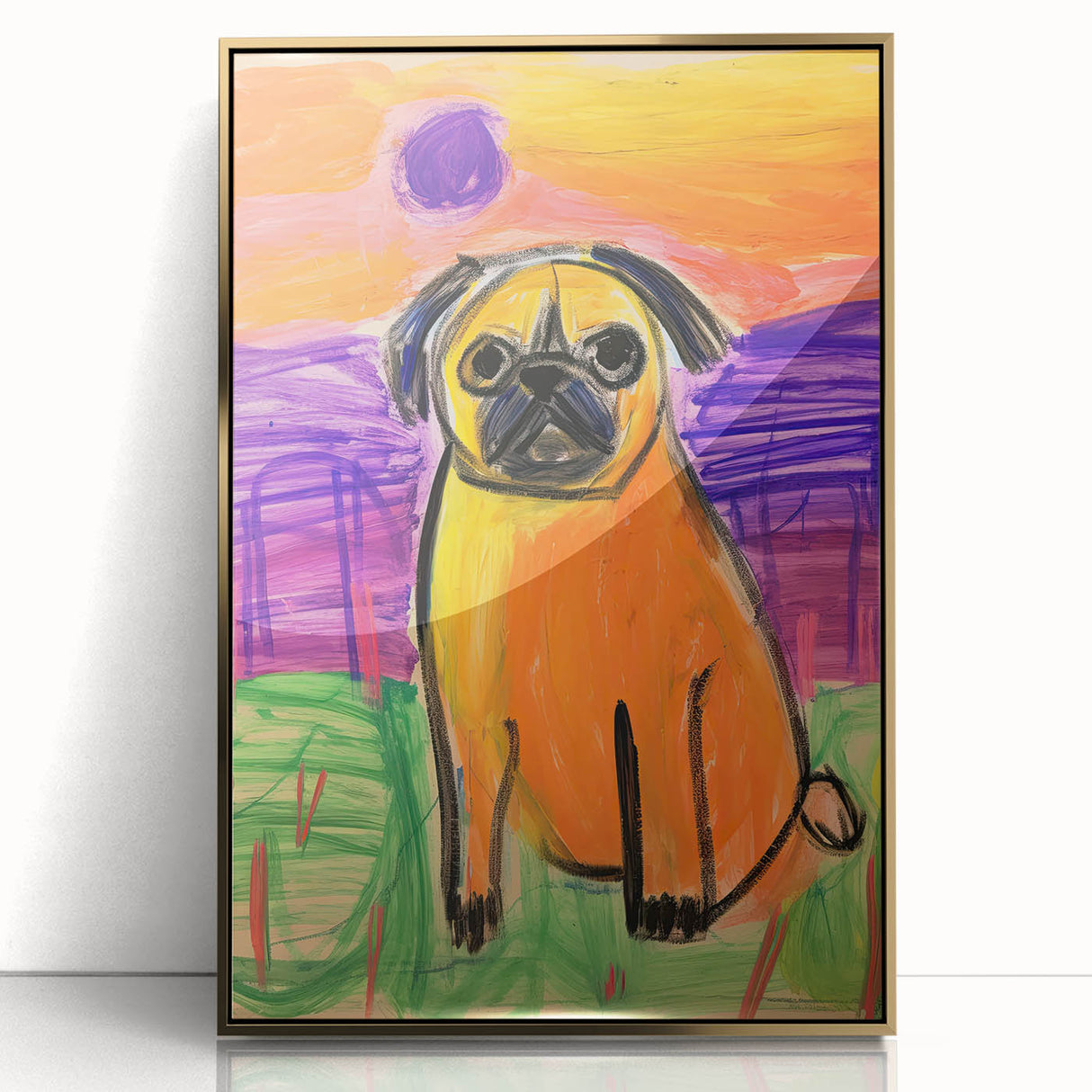 Kids Room Wall Art – Playful Pug Dog Sunset Painting