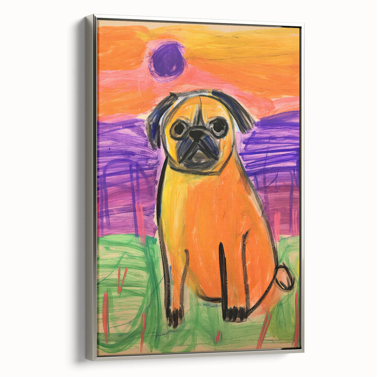 Kids Room Wall Art – Playful Pug Dog Sunset Painting