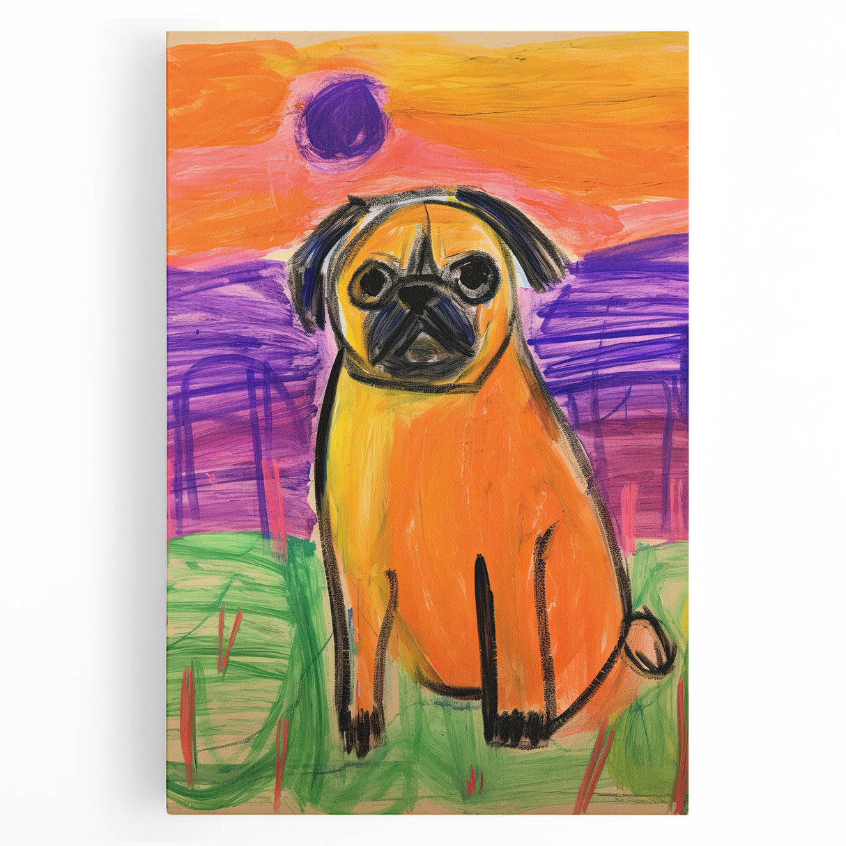 Kids Room Wall Art – Playful Pug Dog Sunset Painting