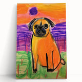 Kids Room Wall Art – Playful Pug Dog Sunset Painting