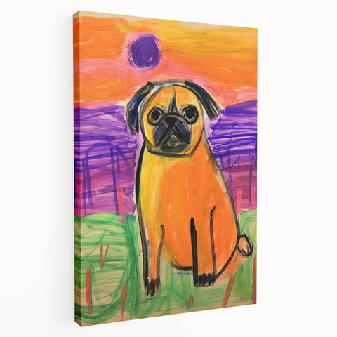 Kids Room Wall Art – Playful Pug Dog Sunset Painting