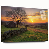 Acrylic glass panel showcasing a landscape barn design in vibrant colors, highlighting the intricate details and textures, ideal for home decor enhancement.