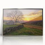 Landscape barn art print with acrylic framing, showcasing silver accents and a rustic design, perfect for enhancing home decor in a farmhouse style setting.