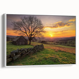Landscape barn-framed canvas art showcasing a serene nature scene with lush greenery and a blue sky, designed to enhance home decor and create a calming atmosphere.