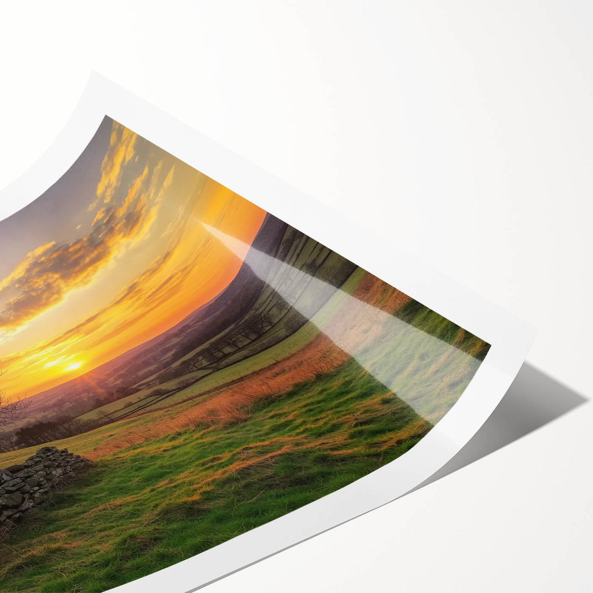 Rolled print showcasing a vibrant landscape barn scene with rich colors and intricate details, elegantly packaged in a protective cardboard tube for easy storage.
