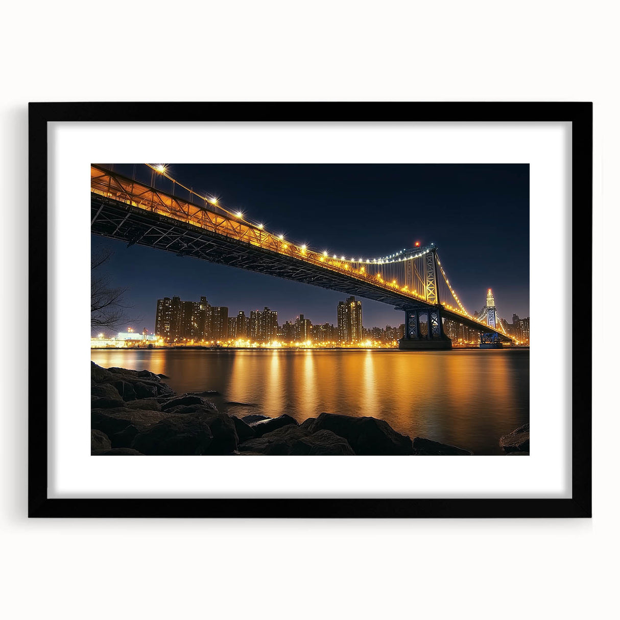 Black landscape bridge frame with a mat, showcasing a modern design in a front view. Ideal for displaying artwork or photographs, enhances any decor.