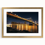 Gold landscape bridge frame with a white mat, showcasing a serene bridge scene, ideal for enhancing home decor and adding elegance to any space.