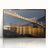 Framed acrylic landscape artwork depicting a golden bridge, showcasing intricate details and vibrant colors, perfect for modern home decor and art lovers.