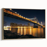 Framed landscape canvas artwork showcasing a stunning golden bridge from a side view, perfect for enhancing modern home decor with elegance and charm.
