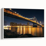 Framed canvas artwork showcasing a serene landscape bridge scene, featuring vibrant colors and intricate details, displayed against a white background. Ideal for home decor.