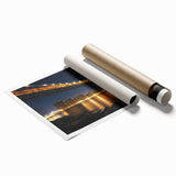 Stunning rolled print of a landscape bridge featuring vibrant colors and intricate details, elegantly packaged in a protective tube for art enthusiasts and collectors.