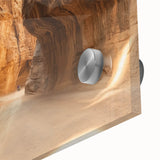 Close-up of a vibrant acrylic landscape art piece showcasing colorful canyons with intricate textures, perfect for enhancing modern home decor.