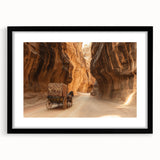 Black-framed landscape print showcasing a stunning canyon scene with vibrant colors, matted for an elegant presentation, ideal for home decor.