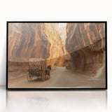 Framed acrylic artwork showcasing an expansive landscape of majestic canyons, featuring rich earth tones and dramatic contrasts, perfect for modern home decor.