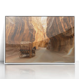 Framed acrylic artwork showcasing a stunning landscape of canyons, featuring vibrant colors and intricate details, perfect for home or office decor.