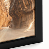 Framed canvas close-up showcasing a vibrant landscape of canyons, highlighting intricate textures and earthy tones, perfect for modern home decor.