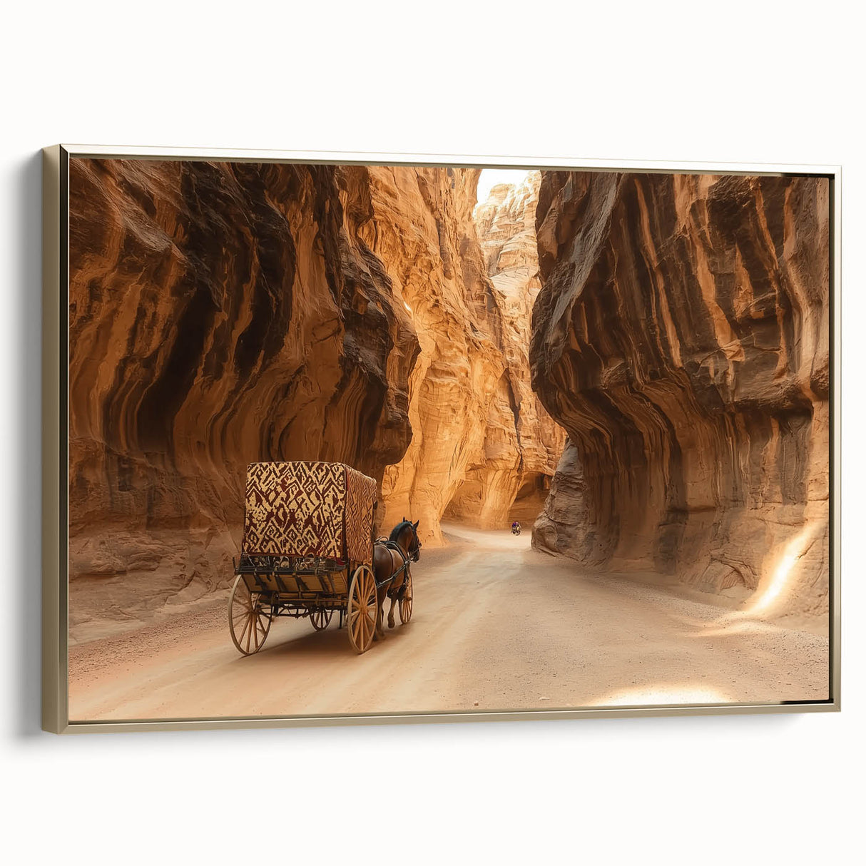 Framed canvas artwork showcasing a stunning landscape of vibrant canyons with a gold side view, perfect for enhancing home decor and adding a touch of elegance.