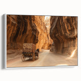 Framed canvas artwork showcasing a breathtaking landscape of canyons, featuring rich earthy tones and intricate textures, set against a white background, ideal for home decor.