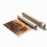 Vibrant landscape print showcasing majestic canyons in rich earth tones, rolled and packaged securely in a protective cardboard tube for easy transport and display.