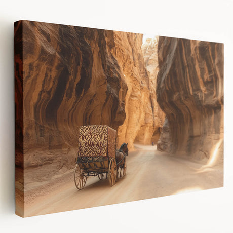 Stretched canvas artwork depicting a breathtaking landscape of canyons in warm earth tones, showcasing intricate details and textures, perfect for home decor.