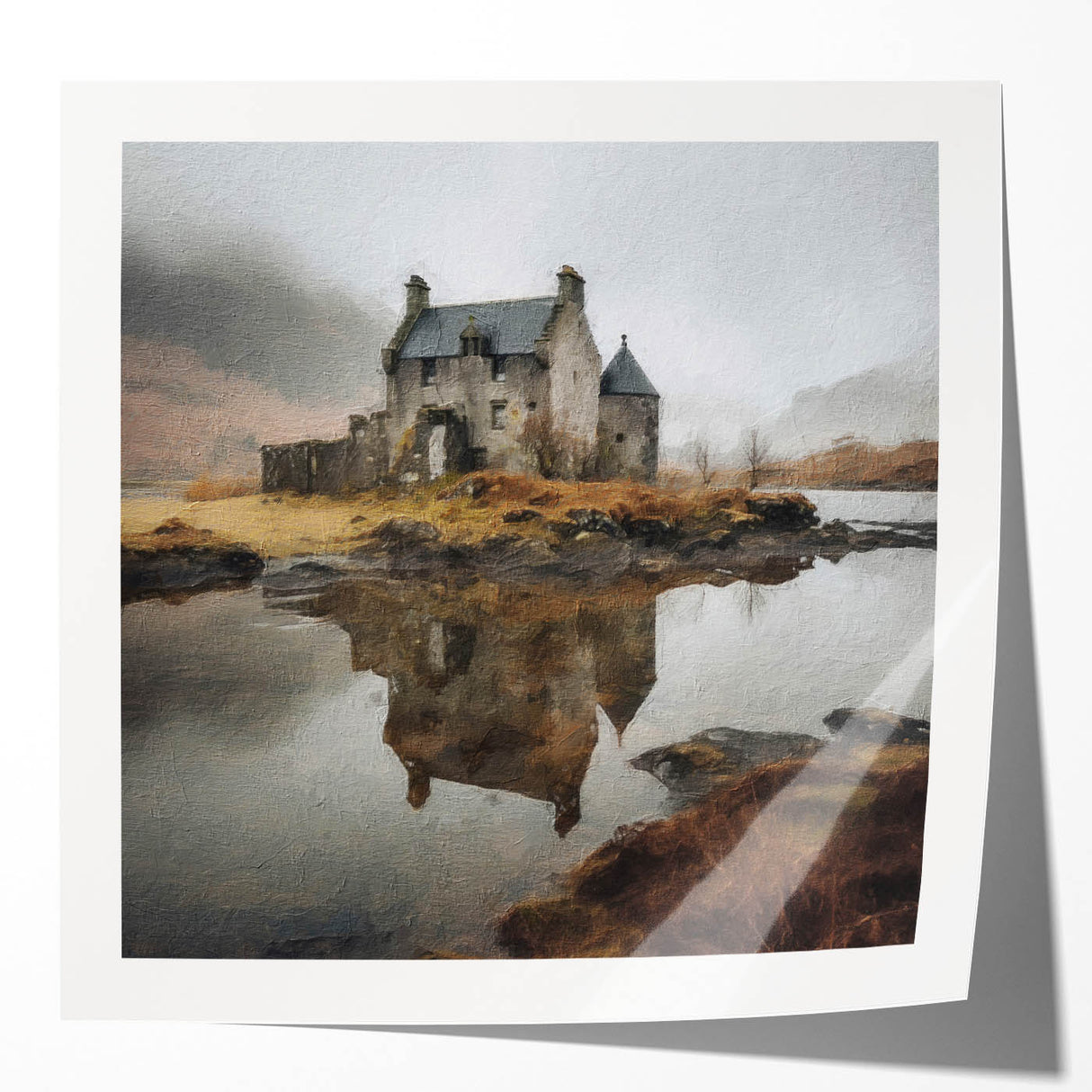 Landscape wall art print showcasing a serene countryside scene with rolling hills and vibrant greenery, presented in a glossy finish for a striking visual impact. Ideal for home decor, this artwork adds a touch of nature-inspired elegance to any space.