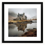 Landscape wall art depicting a serene countryside scene, framed in black with a white mat, perfect for adding elegance to home decor.