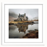 Framed landscape wall art depicting a serene countryside scene with lush green fields and a blue sky, featuring a white mat and sleek frame, perfect for home decor.