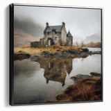 Framed landscape wall art showcasing a serene countryside scene with lush green fields and a clear blue sky, presented in a sleek black frame, enhancing any home decor.