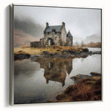 Framed landscape wall art showcasing a serene countryside scene with vibrant greenery and soft pastel skies, featuring a sleek silver frame for an elegant touch.