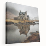 Stretched canvas wall art depicting a serene countryside landscape with vibrant greens and soft blues, showcasing rolling hills and a clear sky, ideal for home decor.