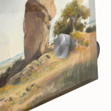 Close-up of a vibrant acrylic glass artwork depicting a stunning landscape, showcasing rich colors and intricate details, perfect for home decor.