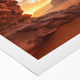 Desert landscape rolled canvas print showcasing vibrant orange and yellow hues, featuring a serene sunset over sand dunes, elegantly packaged in a protective tube.