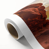 Desert landscape rolled canvas art showcasing vibrant colors and intricate textures, perfect for home décor, presented in a protective cardboard tube.