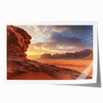 Desert landscape rolled print showcasing vibrant hues of orange and yellow with intricate details, elegantly packaged in a protective cardboard tube for easy storage.