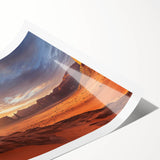 Desert landscape rolled print showcasing vibrant hues of orange and yellow, evoking a serene sunset scene, securely packaged in a protective cardboard tube.