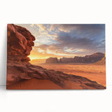 Desert landscape stretched canvas art print showcasing warm earth tones and dramatic dunes, perfect for enhancing modern home decor with a serene, natural vibe.