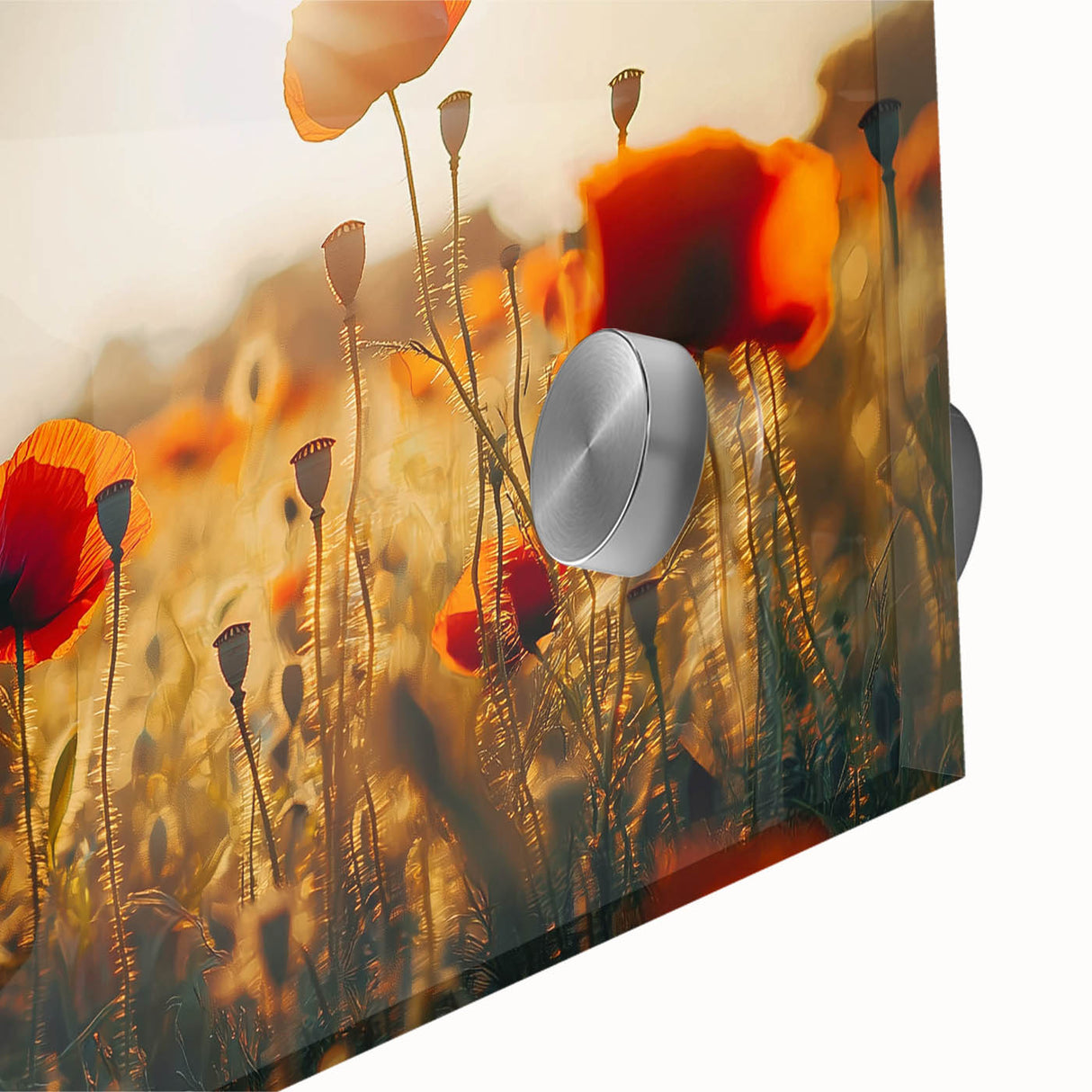 Close-up of vibrant acrylic landscape artwork depicting lush green fields under a blue sky, showcasing intricate details and vivid colors, perfect for home decor.