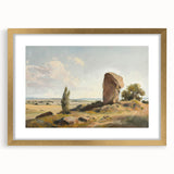 Elegant gold-framed landscape artwork featuring a serene nature scene with vibrant colors and a classic matting design, perfect for home decor.