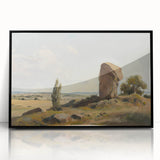 Framed acrylic landscape art piece in a sleek black frame, showcasing vibrant colors and intricate details of a serene natural scene, perfect for home decor.